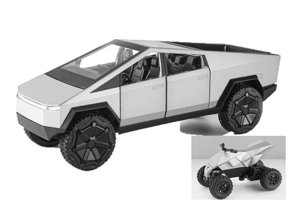 Teslaa Cyber Truck Pickup 1:24 Scale Diecast Car – Alloy Metal Toy with Pull-Back Action, Lights, Music & Openable Doors