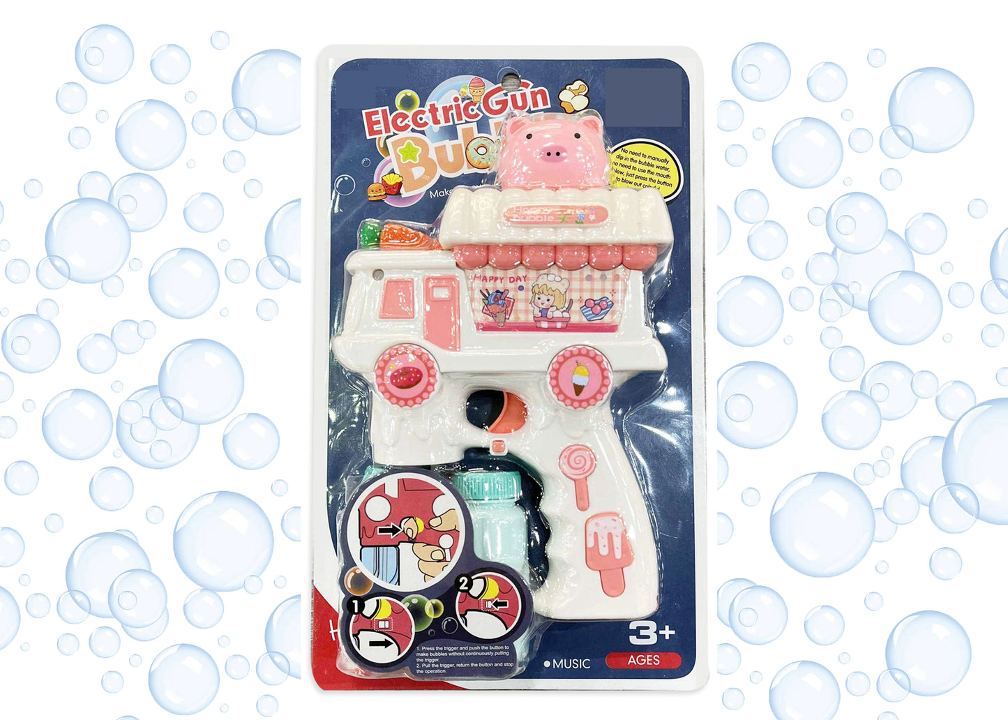 Electric Cat Bubble Gun Toy for Kids with Lights, Music & 2 Bubble Solution Bottles