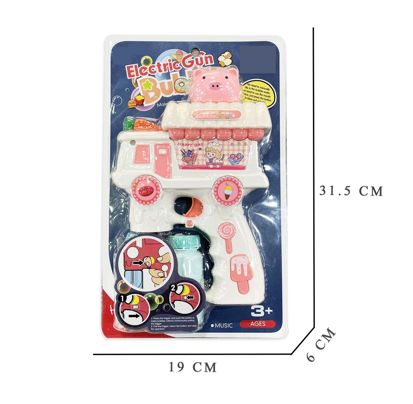 Electric Cat Bubble Gun Toy for Kids with Lights, Music & 2 Bubble Solution Bottles