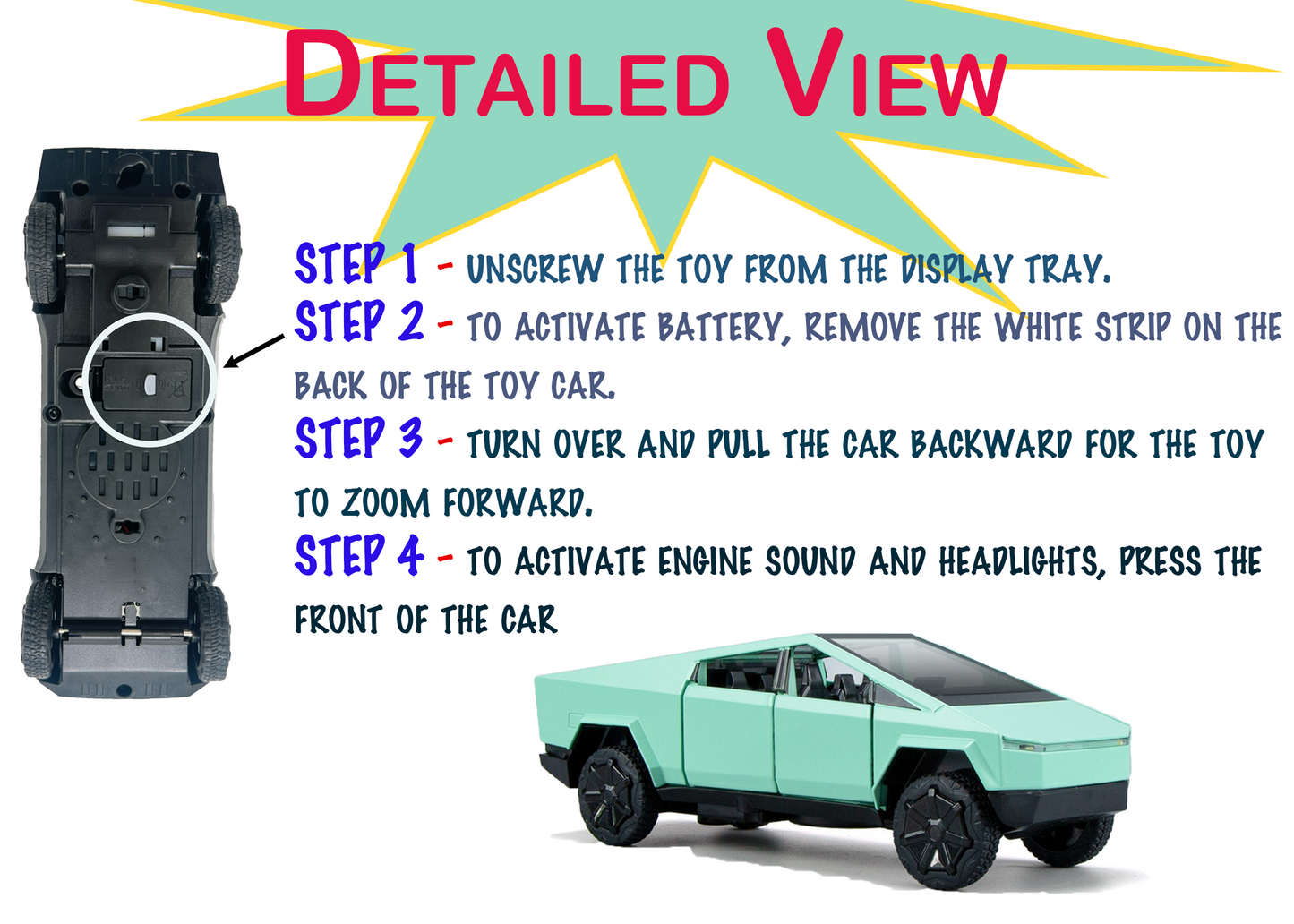 Tesla Cyber Truck Limited Edition 1:32 Scale Metal Pull Back Toy car with Openable Doors, Light & Engine Sound - Image 15