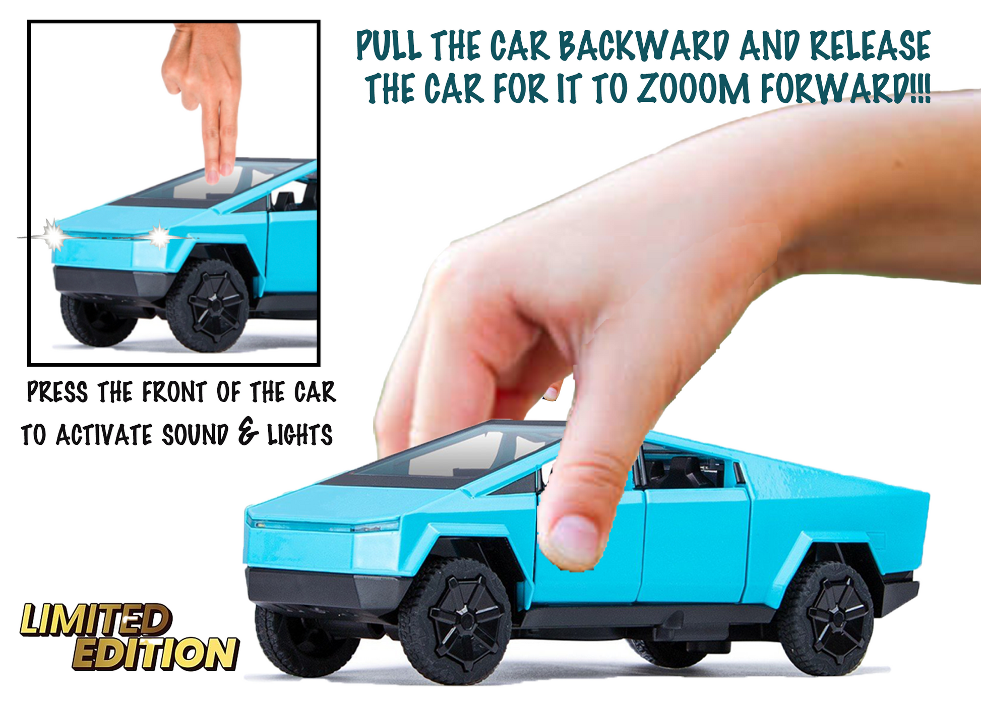 Tesla Cyber Truck Limited Edition 1:32 Scale Metal Pull Back Toy car with Openable Doors, Light & Engine Sound - Image 11