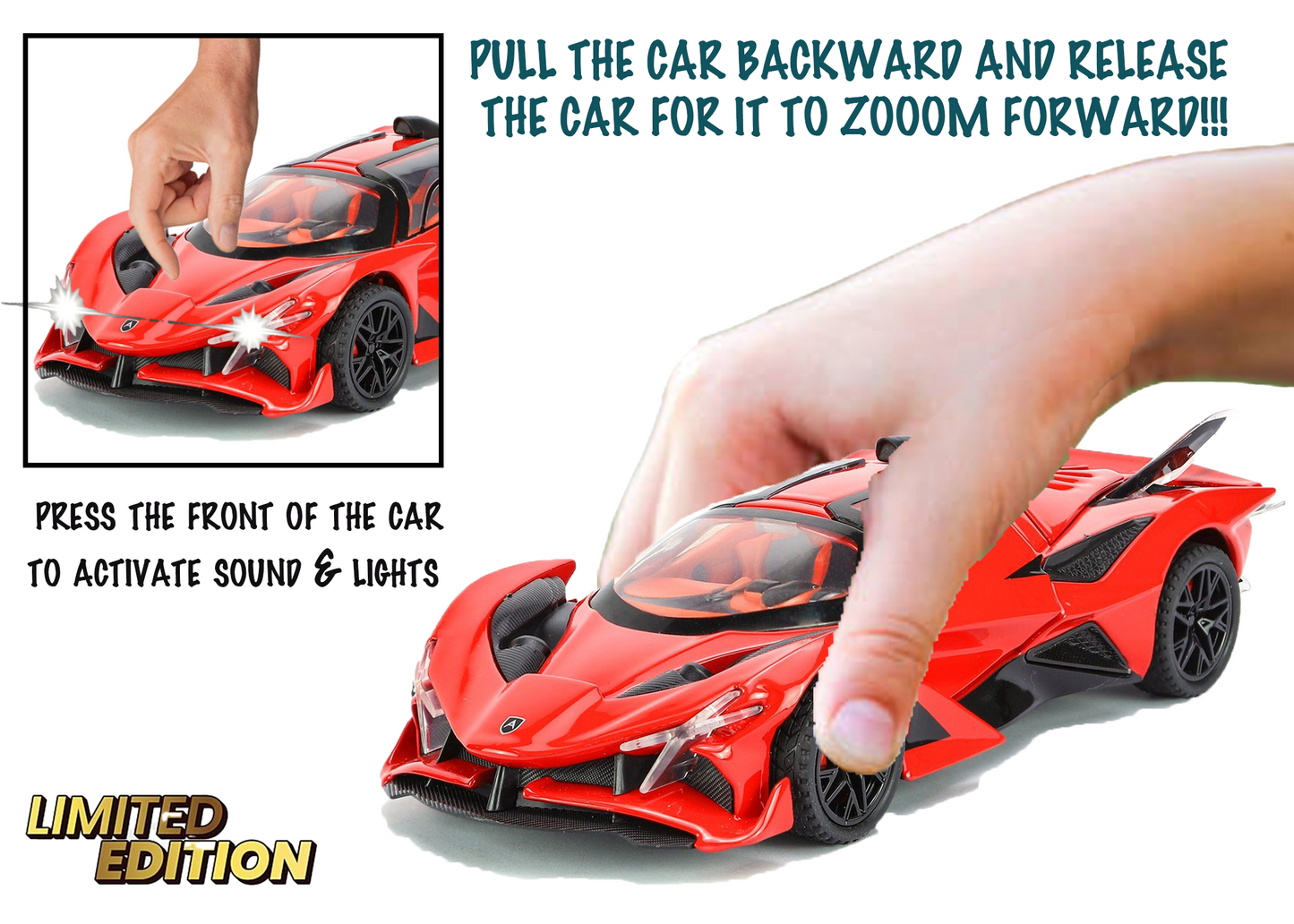 Apollo Limited Edition 1:32 Scale Metal Pull Back Toy car with Openable Doors, Light & Engine Sound