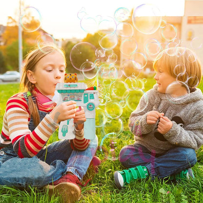 Electric Cat Bubble Gun Toy for Kids with Lights, Music & 2 Bubble Solution Bottles