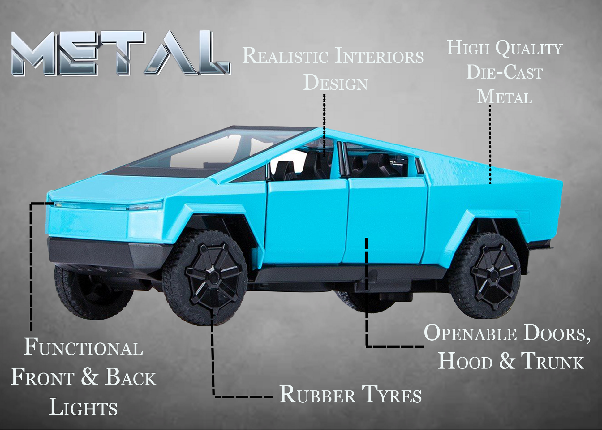 Tesla Cyber Truck Limited Edition 1:32 Scale Metal Pull Back Toy car with Openable Doors, Light & Engine Sound - Image 12