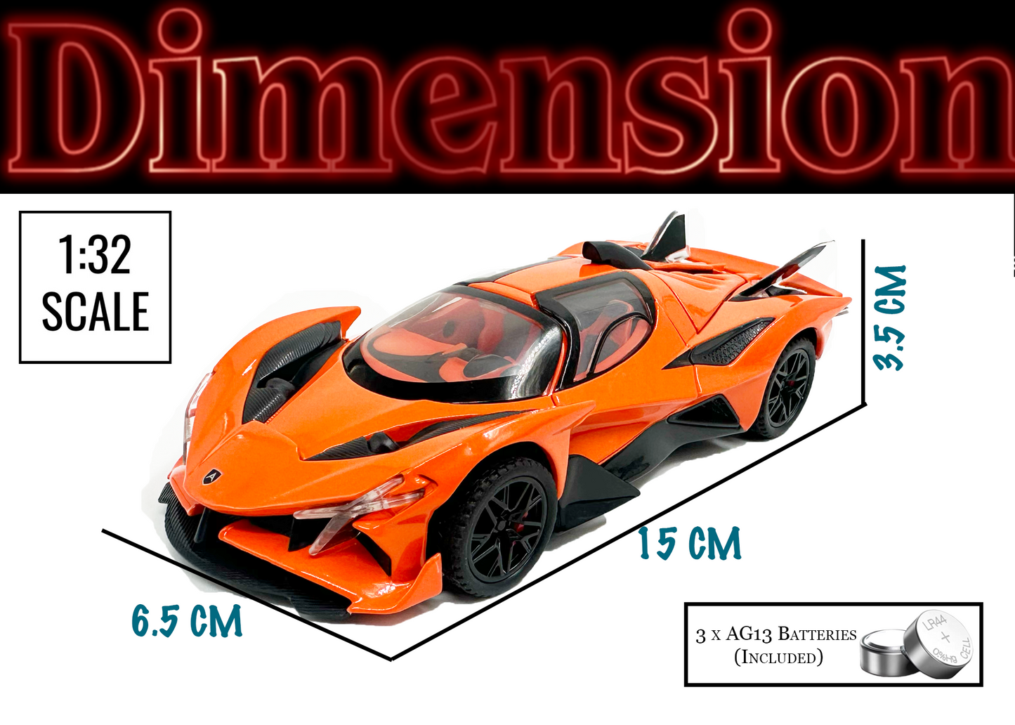 Apollo Limited Edition 1:32 Scale Metal Pull Back Toy car with Openable Doors, Light & Engine Sound