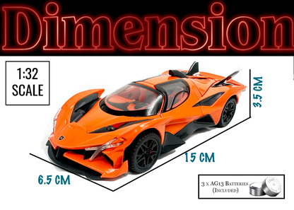 Apollo Limited Edition 1:32 Scale Metal Pull Back Toy car with Openable Doors, Light & Engine Sound