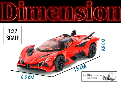 Apollo Limited Edition 1:32 Scale Metal Pull Back Toy car with Openable Doors, Light & Engine Sound