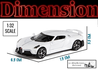 Bugatti Limited Edition 1:32 Scale Metal Pull Back Toy car with Openable Doors, Light & Engine Sound
