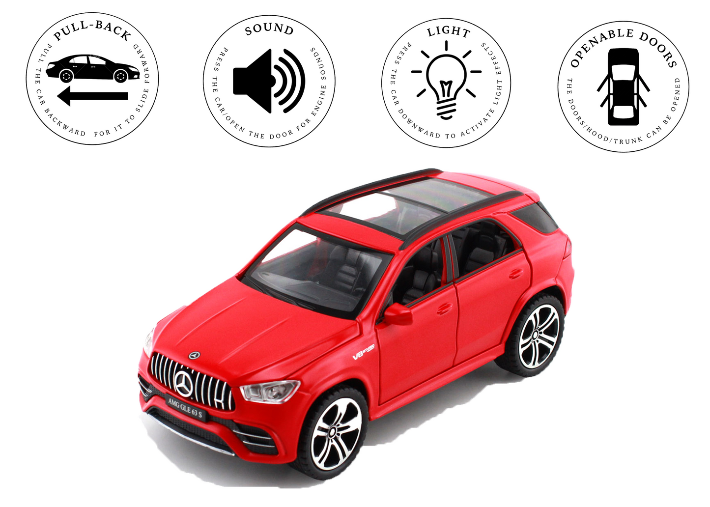 Mercadez Benz GLE G63 1:32 Scale Alloy Metal Pullback Toy car with Openable Doors Light Music