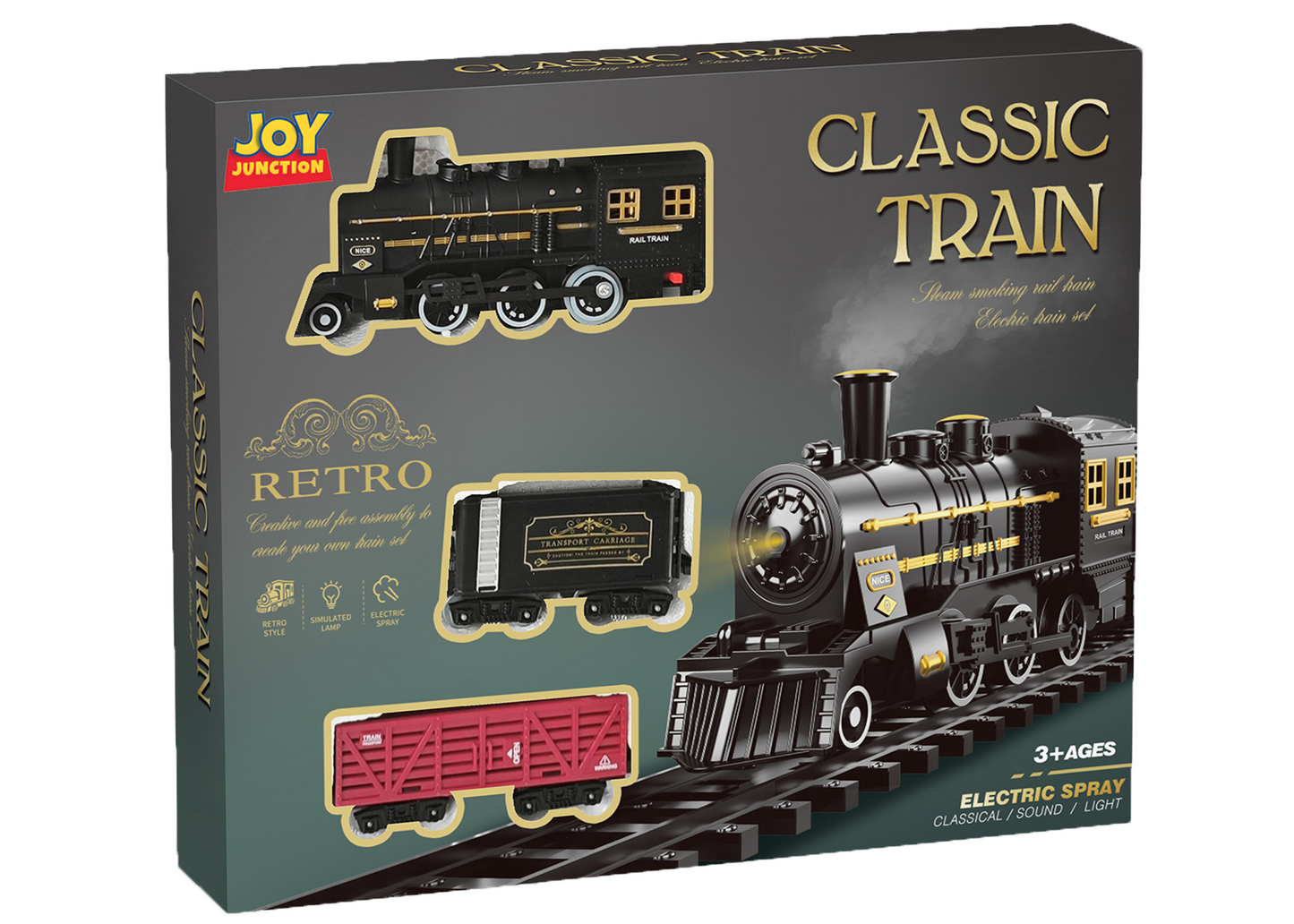 Electric Toy Train Set with Tracks, Steam, Light & Sound – 100 cm Battery Operated Train Toy for Kids