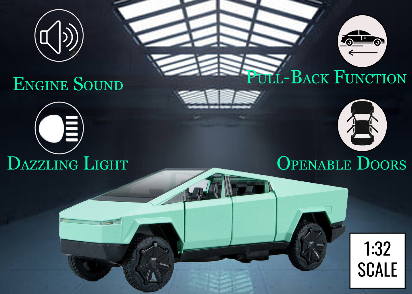 Tesla Cyber Truck Limited Edition 1:32 Scale Metal Pull Back Toy car with Openable Doors, Light & Engine Sound - Image 19