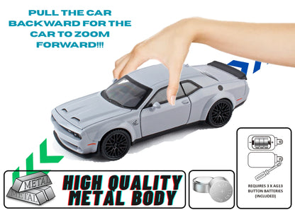 Dodgee Challengerr HellKat 1:32 Scale Diecast Pull Back Toy Car with Openable Doors, Lights & Engine Sound
