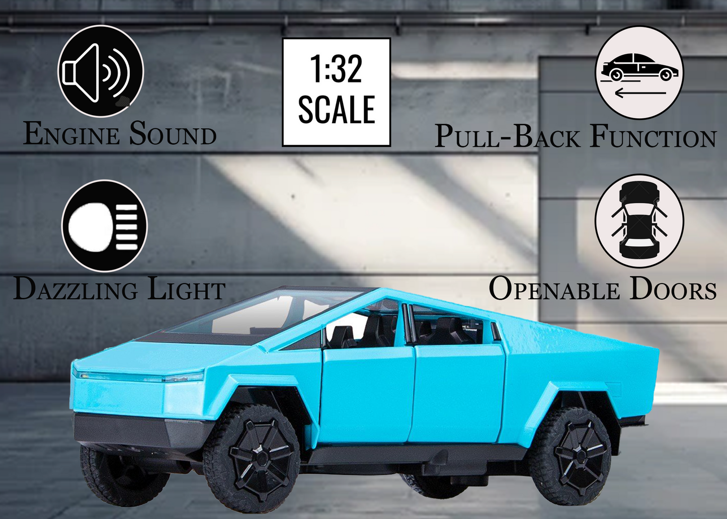 Tesla Cyber Truck Limited Edition 1:32 Scale Metal Pull Back Toy car with Openable Doors, Light & Engine Sound - Image 14