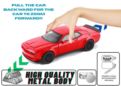Dodgee Challengerr HellKat 1:32 Scale Diecast Pull Back Toy Car with Openable Doors, Lights & Engine Sound
