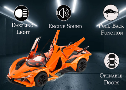 Apollo Limited Edition 1:32 Scale Metal Pull Back Toy car with Openable Doors, Light & Engine Sound