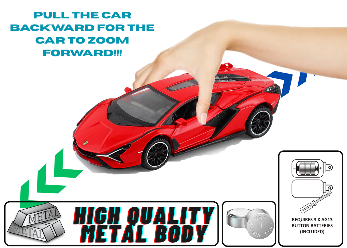 Lambhorgini SIAN Model Car Exclusive Alloy Metal Pull Back Die-cast Car Metal Pullback Toy car with Openable Doors Light Sound