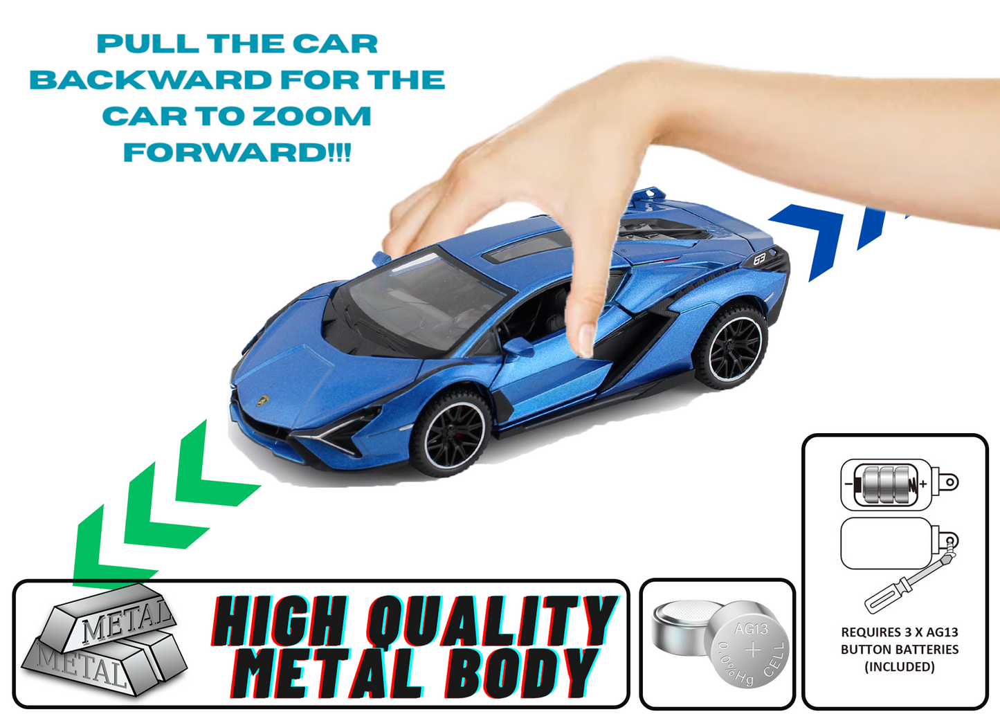 Lambhorgini SIAN Model Car Exclusive Alloy Metal Pull Back Die-cast Car Metal Pullback Toy car with Openable Doors Light Sound