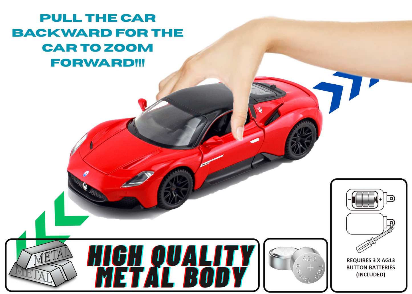 Mesarati MC20 1:32 Scale Alloy Metal Pull Back Toy car with Openable Doors Light Music