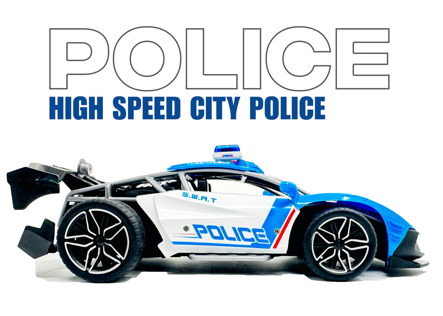 Remote Control Police Car Toy 1:16 Scale RC Car with Lights, Siren & Mist Spray