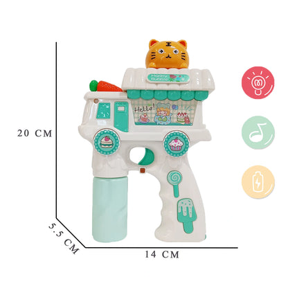 Electric Cat Bubble Gun Toy for Kids with Lights, Music & 2 Bubble Solution Bottles
