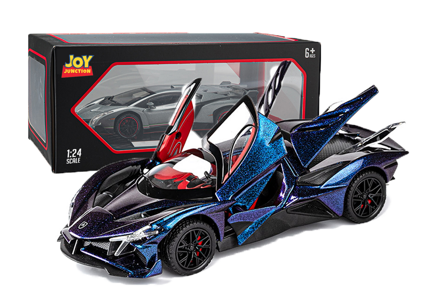 Apolloo EVO Metal Diecast Toy Car – 1:24 Scale Pull Back Model with Lights, Sound & Openable Doors