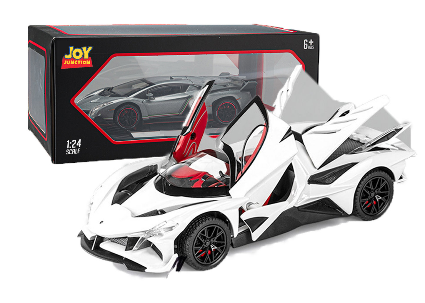 Apolloo EVO Metal Diecast Toy Car – 1:24 Scale Pull Back Model with Lights, Sound & Openable Doors