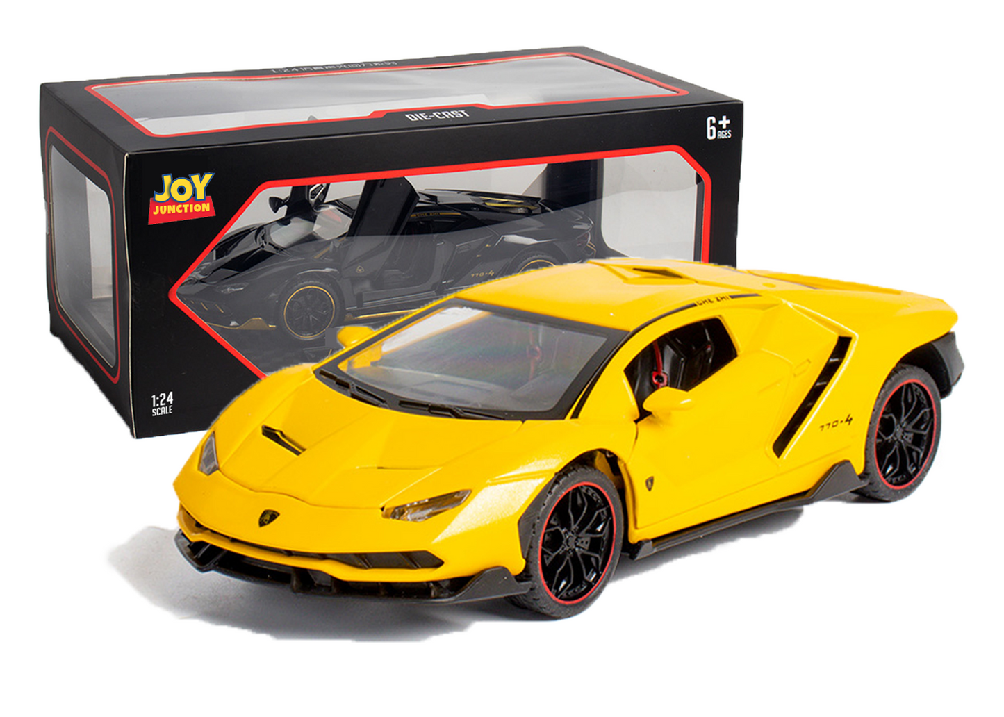 Lambo 1:24 Scale Die-cast Pull Back Toy Car with Lights, Music & Openable Doors