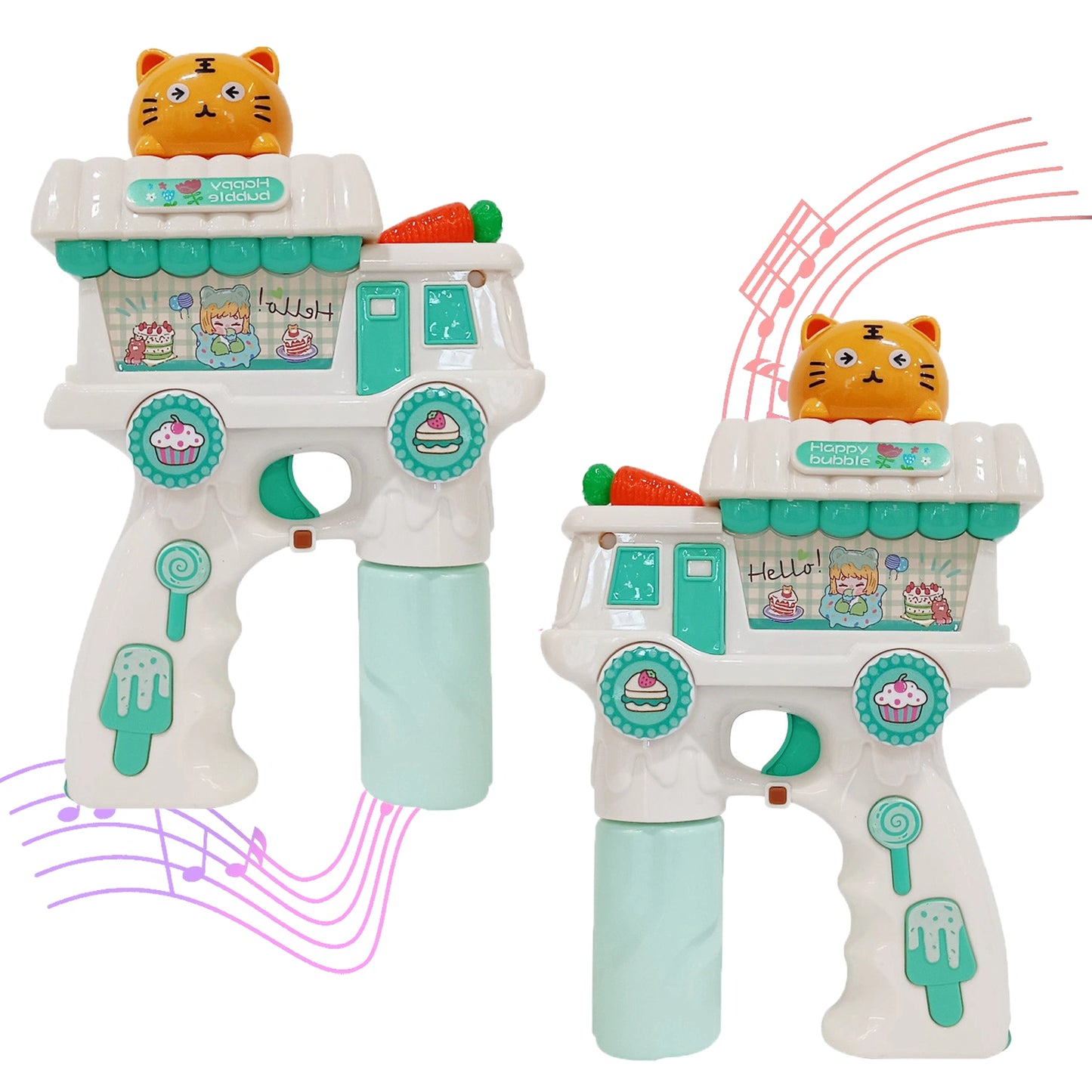 Electric Cat Bubble Gun Toy for Kids with Lights, Music & 2 Bubble Solution Bottles