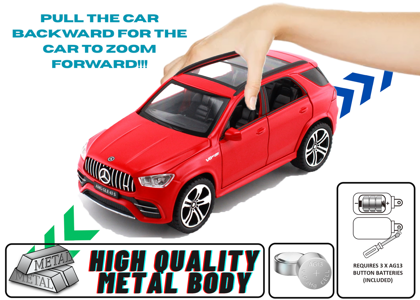 Mercadez Benz GLE G63 1:32 Scale Alloy Metal Pullback Toy car with Openable Doors Light Music