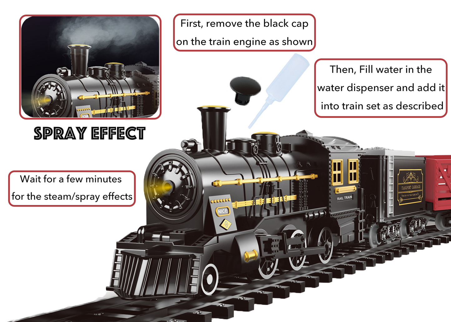 Electric Toy Train Set with Tracks, Steam, Light & Sound – 100 cm Battery Operated Train Toy for Kids
