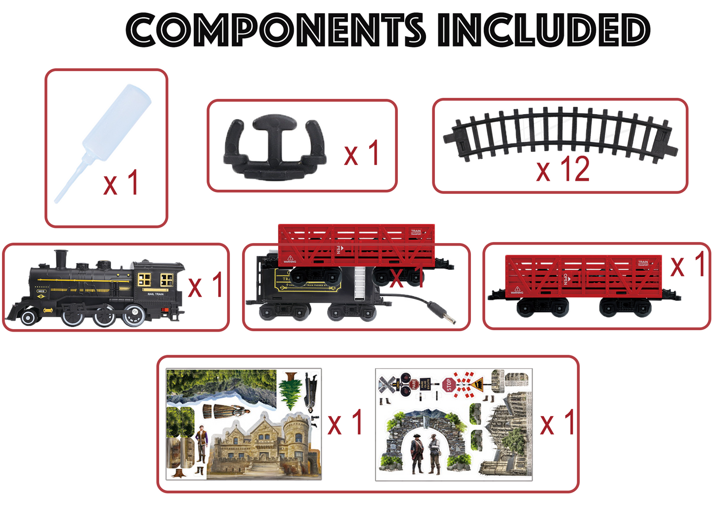 Electric Toy Train Set with Tracks, Steam, Light & Sound – 100 cm Battery Operated Train Toy for Kids