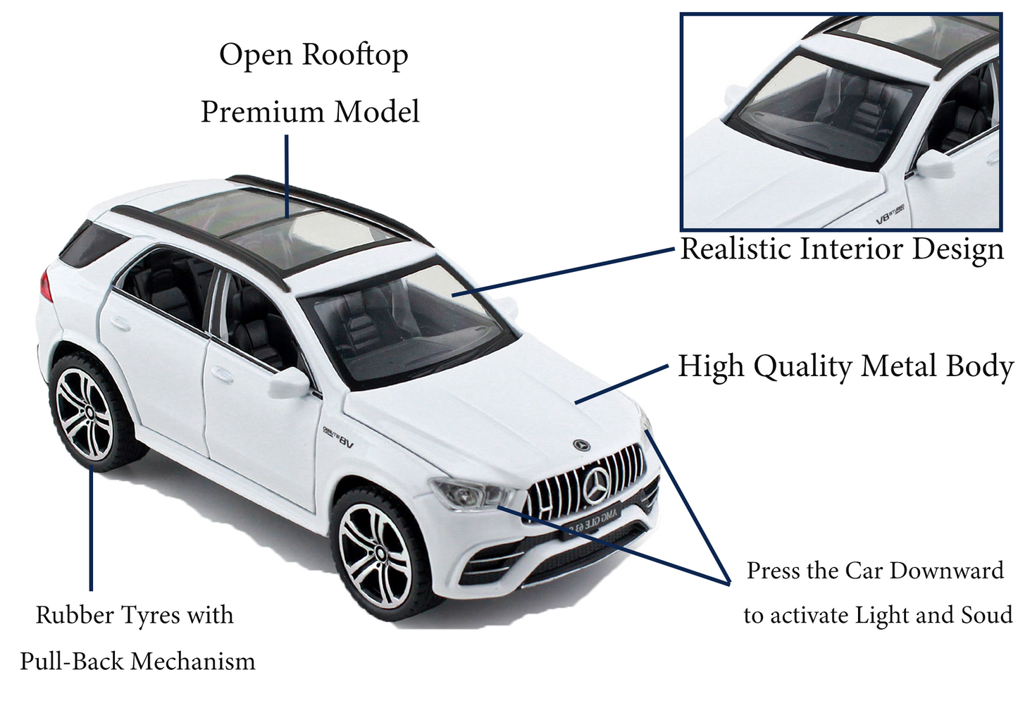 Mercadez Benz GLE G63 1:32 Scale Alloy Metal Pullback Toy car with Openable Doors Light Music