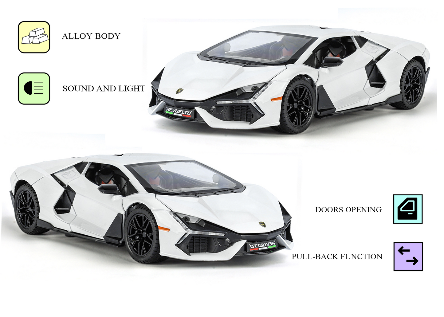 Lamborghini Daniel Street 1:24 Scale Alloy Metal Pullback Toy car with Openable Doors Light Music