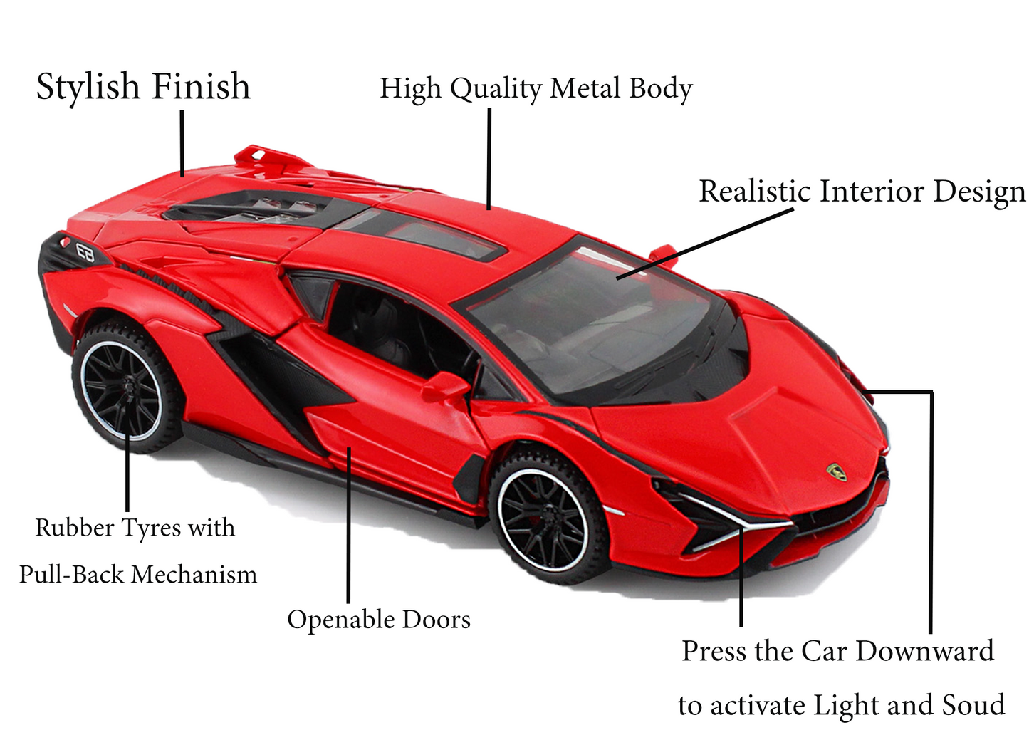 Lambhorgini SIAN Model Car Exclusive Alloy Metal Pull Back Die-cast Car Metal Pullback Toy car with Openable Doors Light Sound