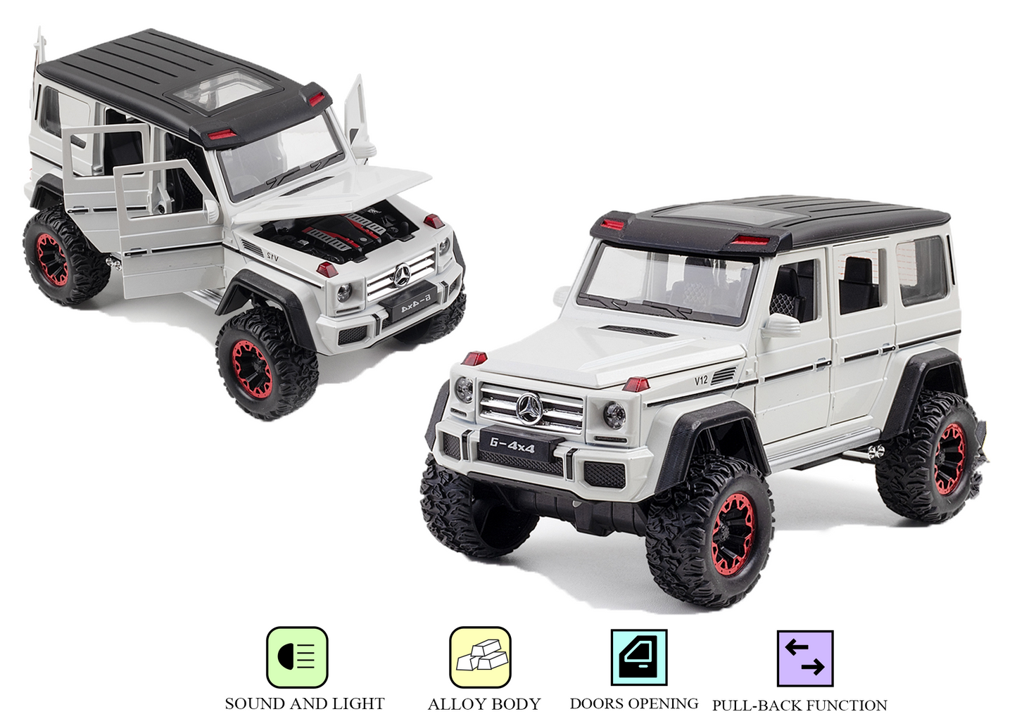 Mercediz-Benzz G Wagonn G500 1:24 Scale Die-cast Pull Back Toy Car with Openable Doors, Light & Music