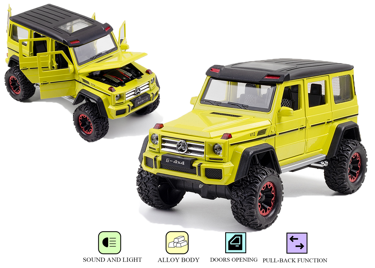Mercediz-Benzz G Wagonn G500 1:24 Scale Die-cast Pull Back Toy Car with Openable Doors, Light & Music