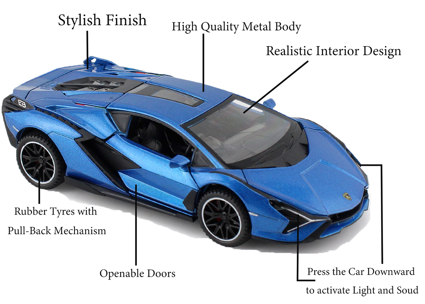 Lambhorgini SIAN Model Car Exclusive Alloy Metal Pull Back Die-cast Car Metal Pullback Toy car with Openable Doors Light Sound