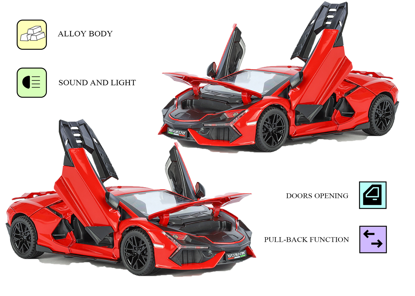 Lamborghini Daniel Street 1:24 Scale Alloy Metal Pullback Toy car with Openable Doors Light Music