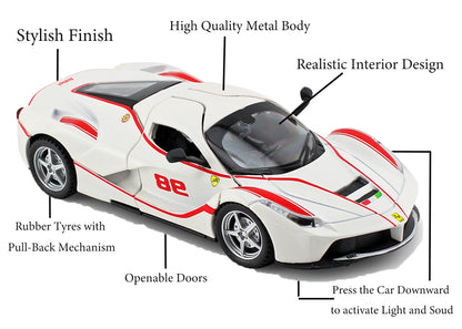 Ferari FXXXK 1:32 Scale Diecast Pull Back Toy Car with Openable Doors, Lights & Engine Sound