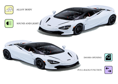 McLaren 720S 1:24 Scale Die-Cast Pullback Car with Openable Doors, Lights & Sound - Image 8