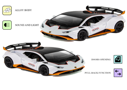Lambo Hurracan STO Metal Toy Car – 1:24 Die-Cast Pull-Back Model with Openable Doors, Light and Sound