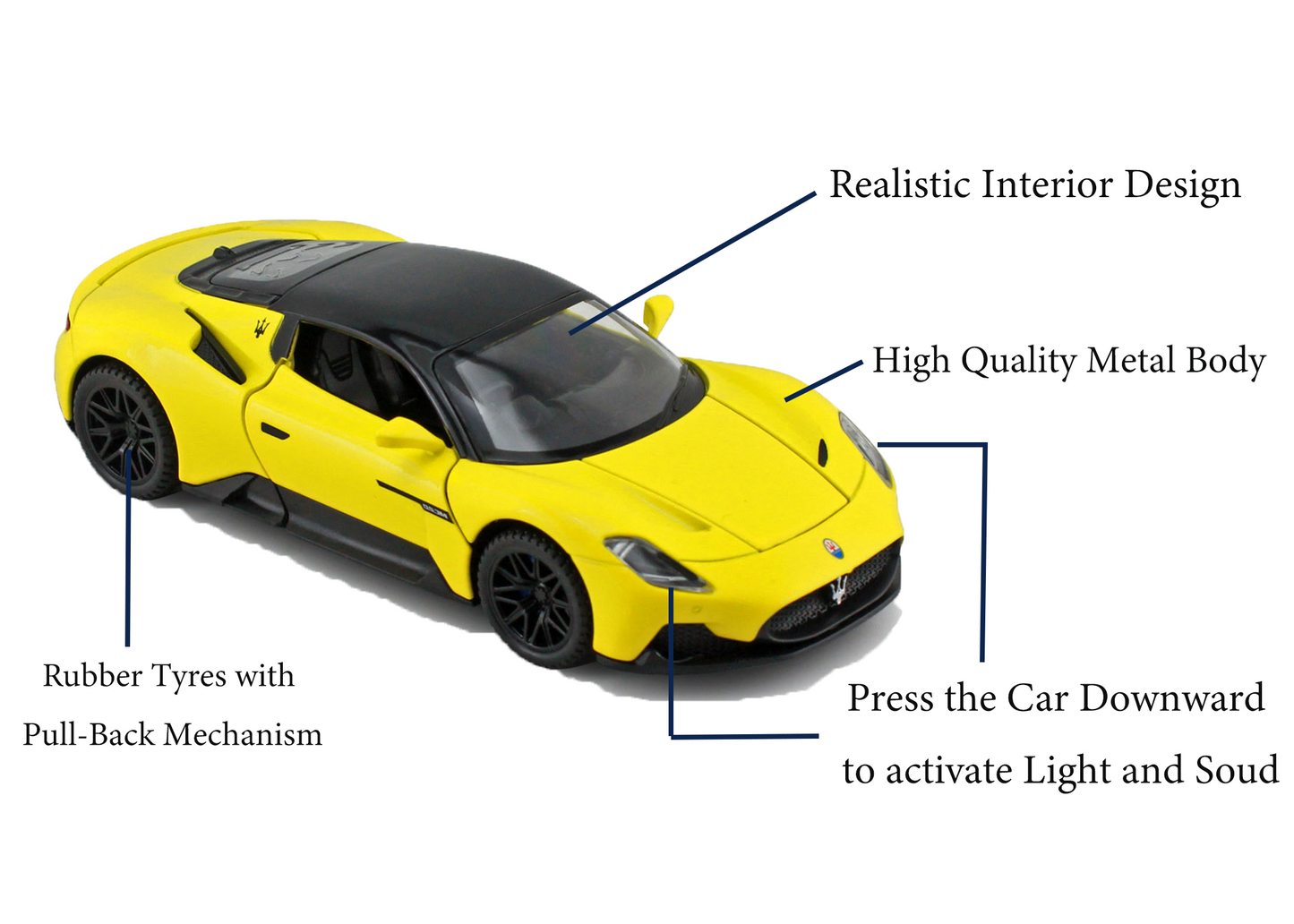 Mesarati MC20 1:32 Scale Alloy Metal Pull Back Toy car with Openable Doors Light Music