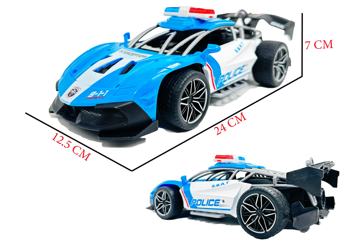 Remote Control Police Car Toy 1:16 Scale RC Car with Lights, Siren & Mist Spray