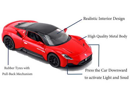Mesarati MC20 1:32 Scale Alloy Metal Pull Back Toy car with Openable Doors Light Music