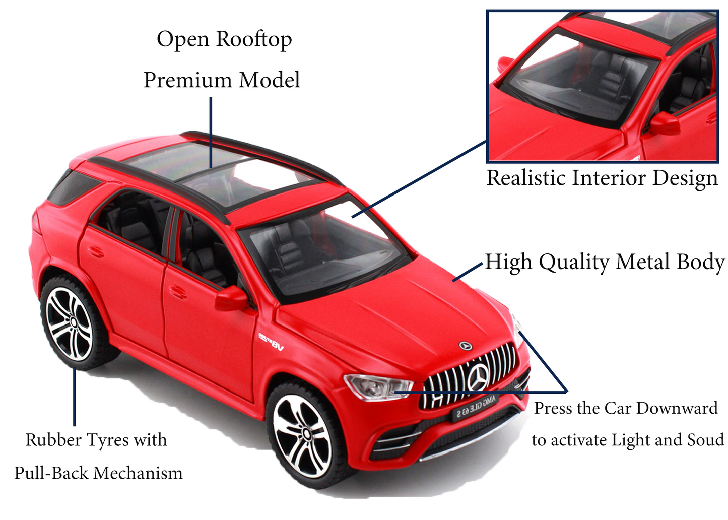 Mercadez Benz GLE G63 1:32 Scale Alloy Metal Pullback Toy car with Openable Doors Light Music