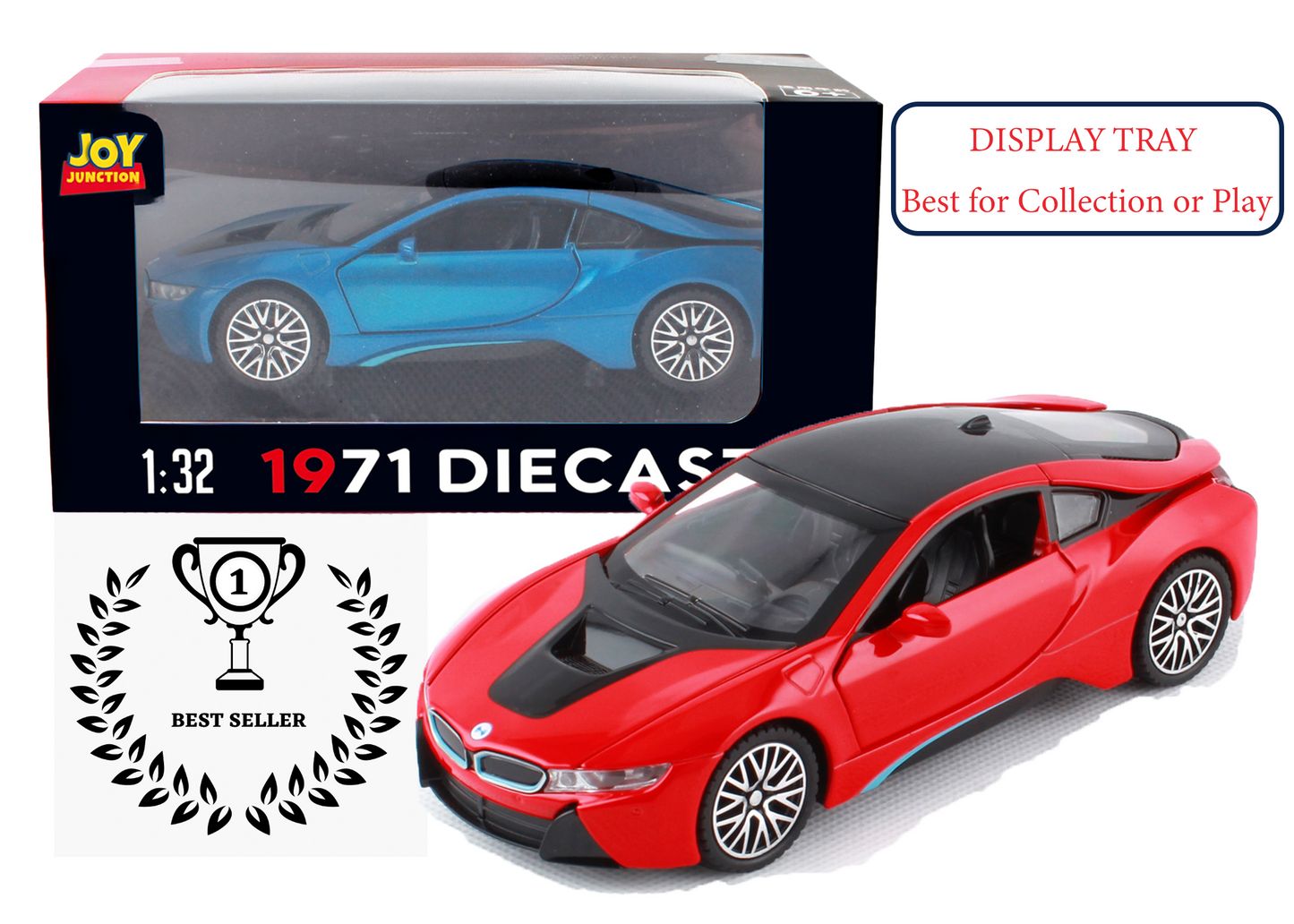 BMW I8 1:32 Scale Alloy Metal Pullback Toy car with Openable Doors Light Music