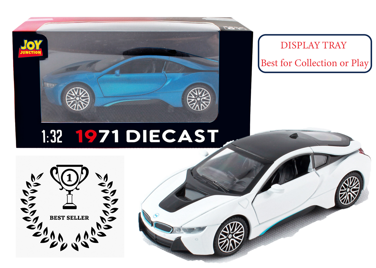 BMW I8 1:32 Scale Alloy Metal Pullback Toy car with Openable Doors Light Music