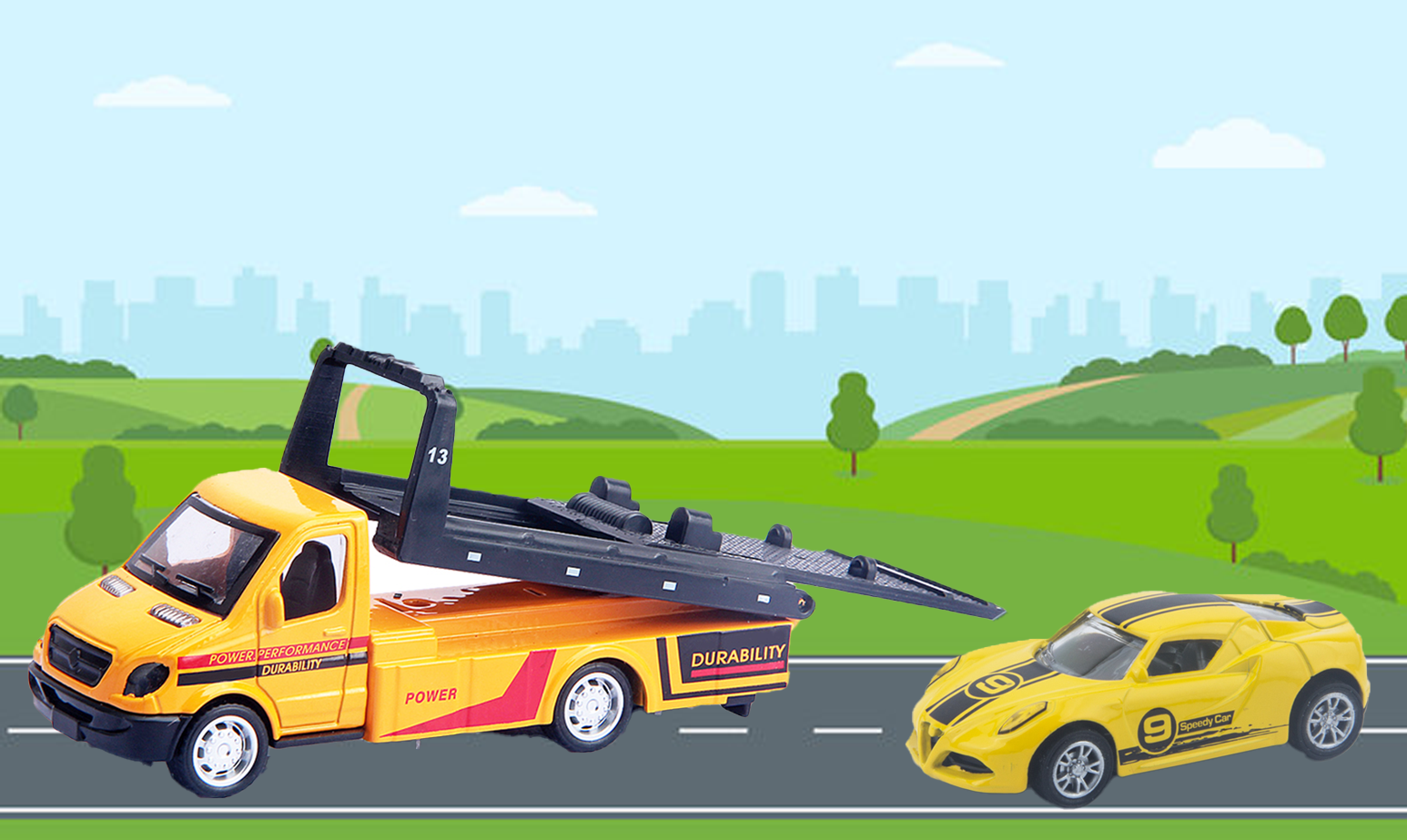 Alloy Die-Cast Tractor Trailer Pull Back Carrier Vehicle Metal Truck with Car Convertable Hood Truck - Image 8