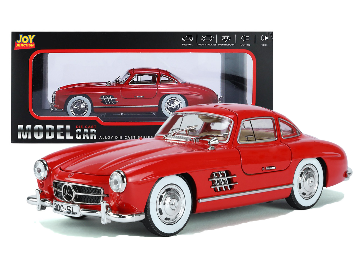 Mercediz-Benzz 300 SL Metal Toy Car – 1:24 Die-Cast Pull-Back Model with Lights, Sound & Openable Doors