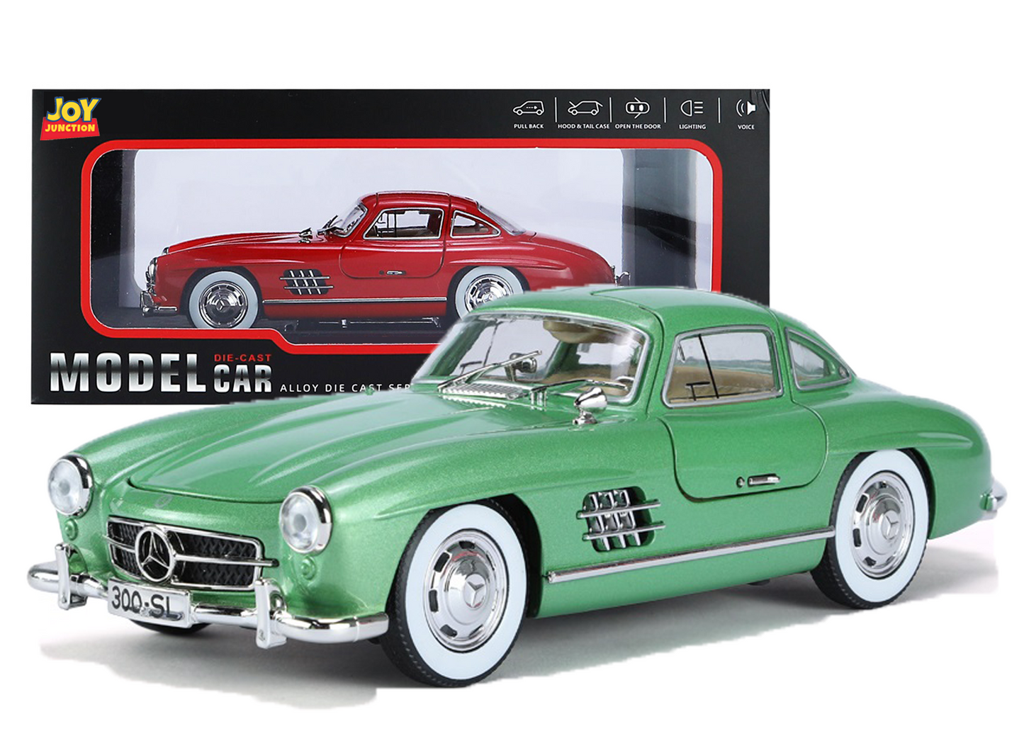 Mercediz-Benzz 300 SL Metal Toy Car – 1:24 Die-Cast Pull-Back Model with Lights, Sound & Openable Doors
